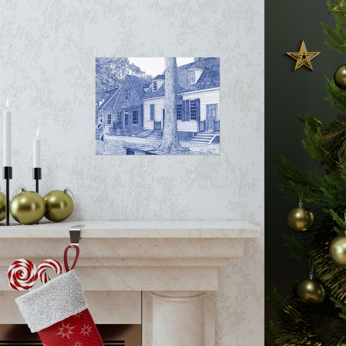 Colonial Williamsburg's Millinery Row Poster in Blue — Matte Horizontal Wall Art