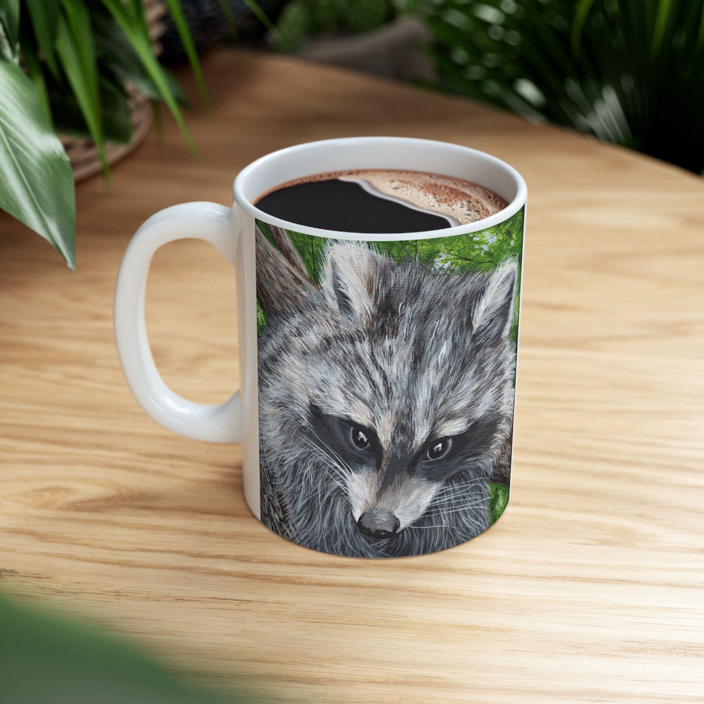 Raccoon Art Ceramic Mug — Forest Wildlife Coffee Cup (11oz & 15oz)