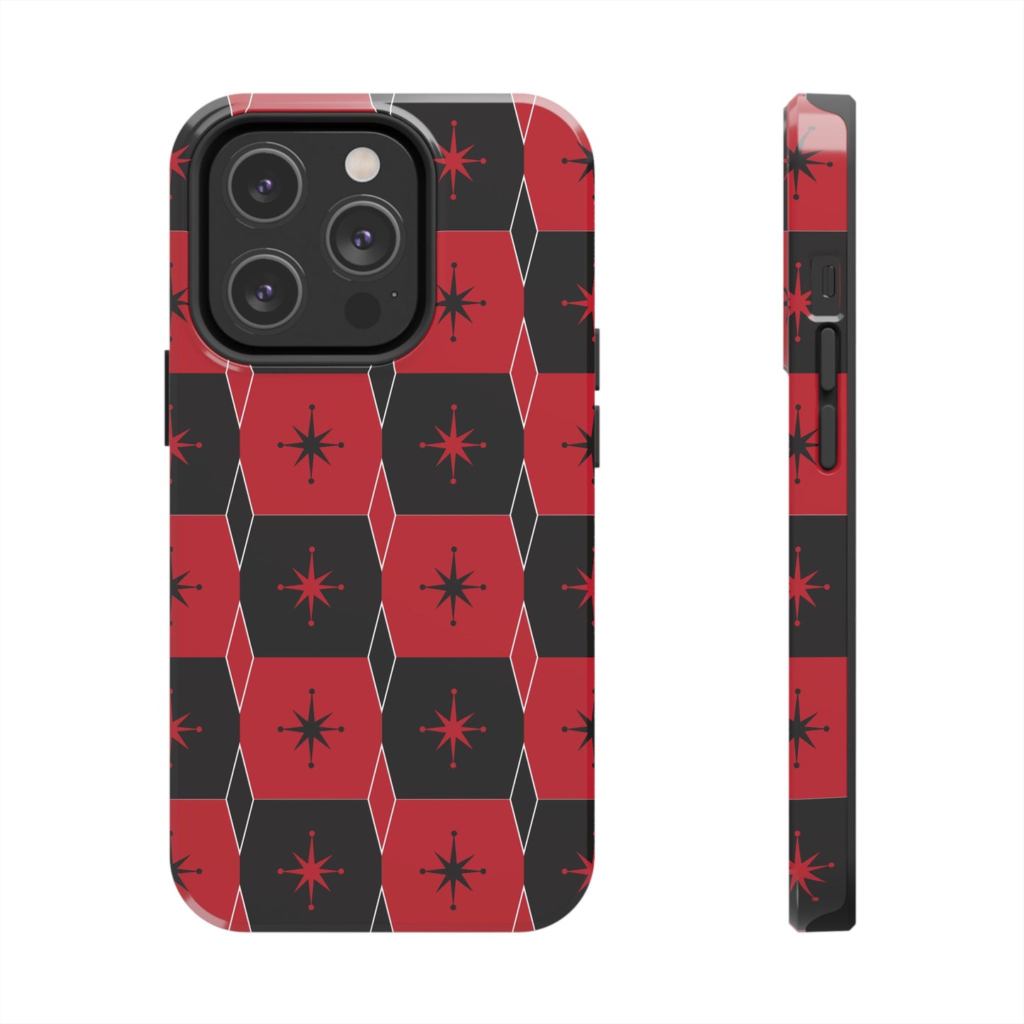 Square and Diamond Pattern in Red and Black Tough iPhone Case