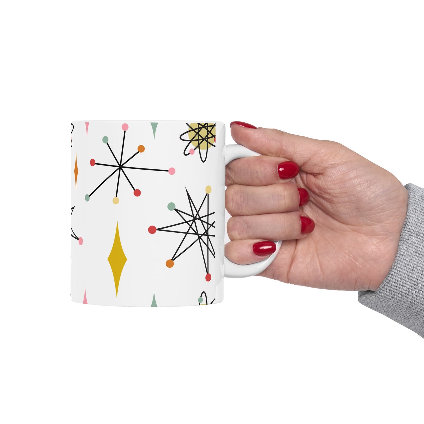 Mid-Century Atomic Pattern Ceramic Mug (11oz & 15oz) — Retro Starburst Coffee Cup