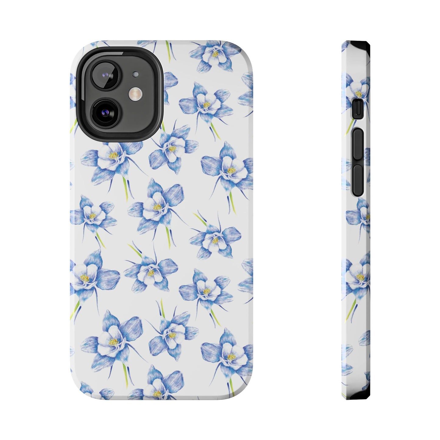 Blue Columbine Watercolor Flower Pattern Tough iPhone Cases