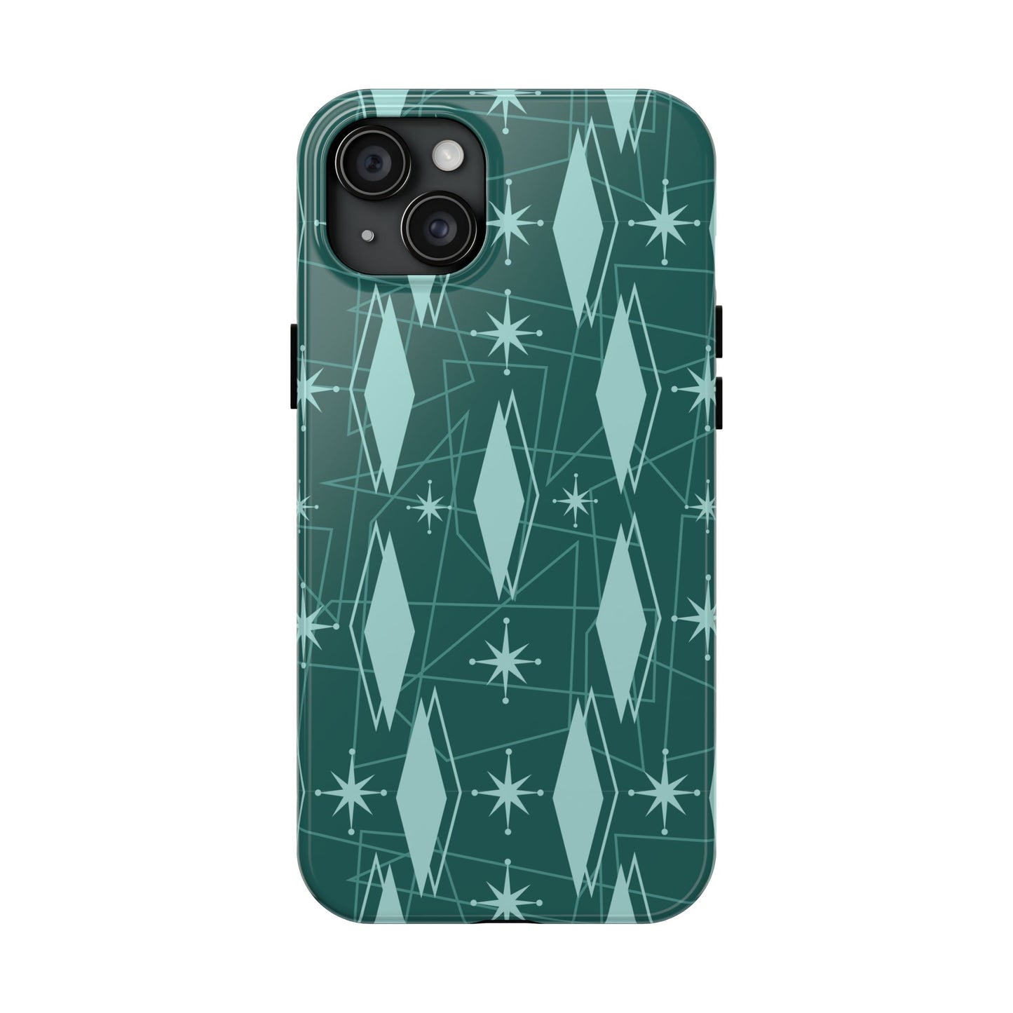 1950s Retro Star and Diamond Pattern in Green Tough iPhone Cases