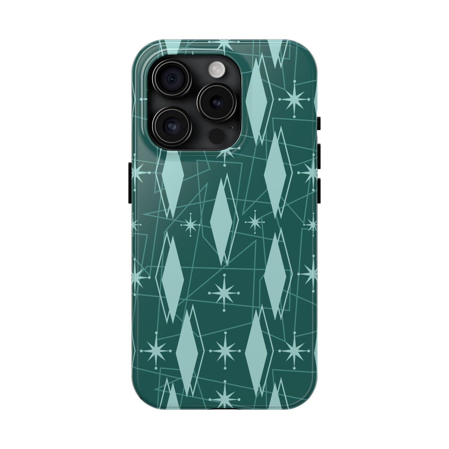 1950s Retro Star and Diamond Pattern in Green Tough iPhone Cases