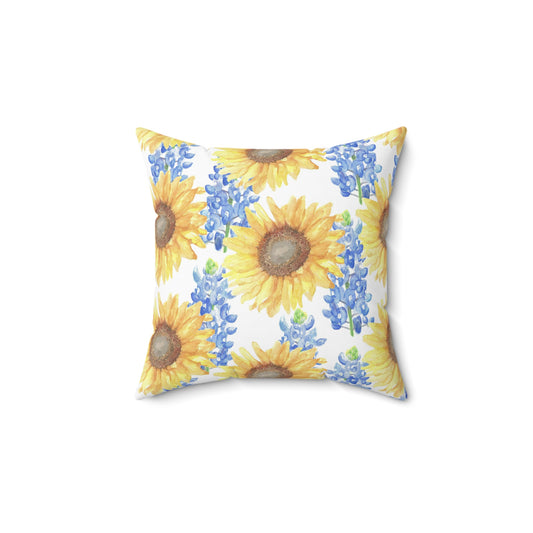 Sunflowers and Bluebonnets Spun Polyester Square Pillow