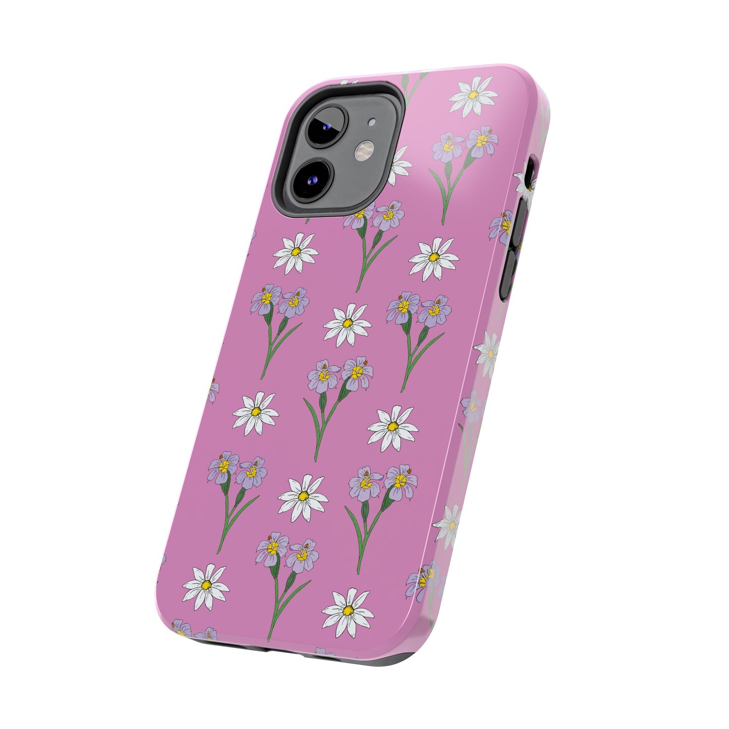 Daisy and Blue Flower Pattern on Pink Tough iPhone Cases