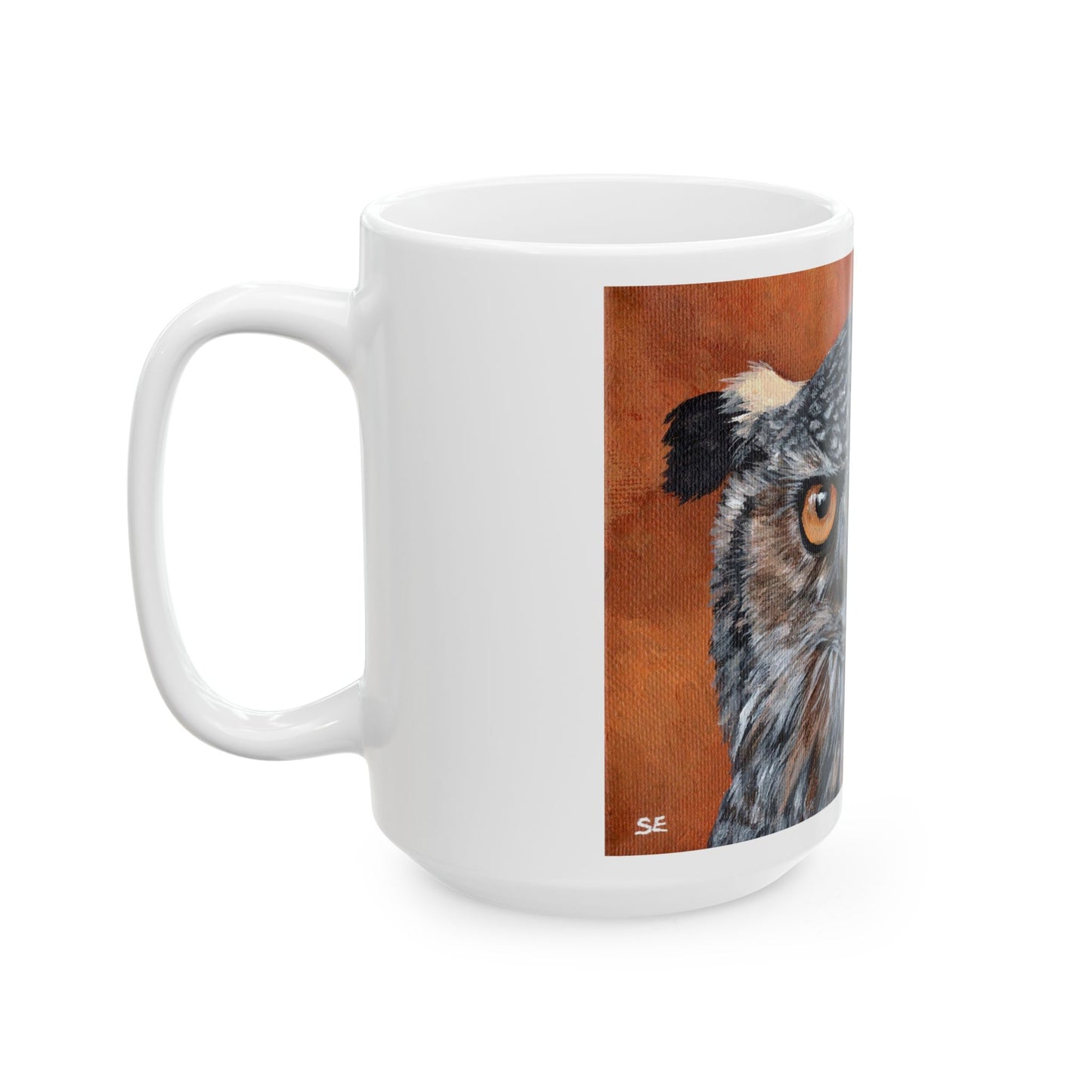 Owl Portrait Ceramic Mug — Realistic Brown Owl Coffee Cup (11oz & 15oz)