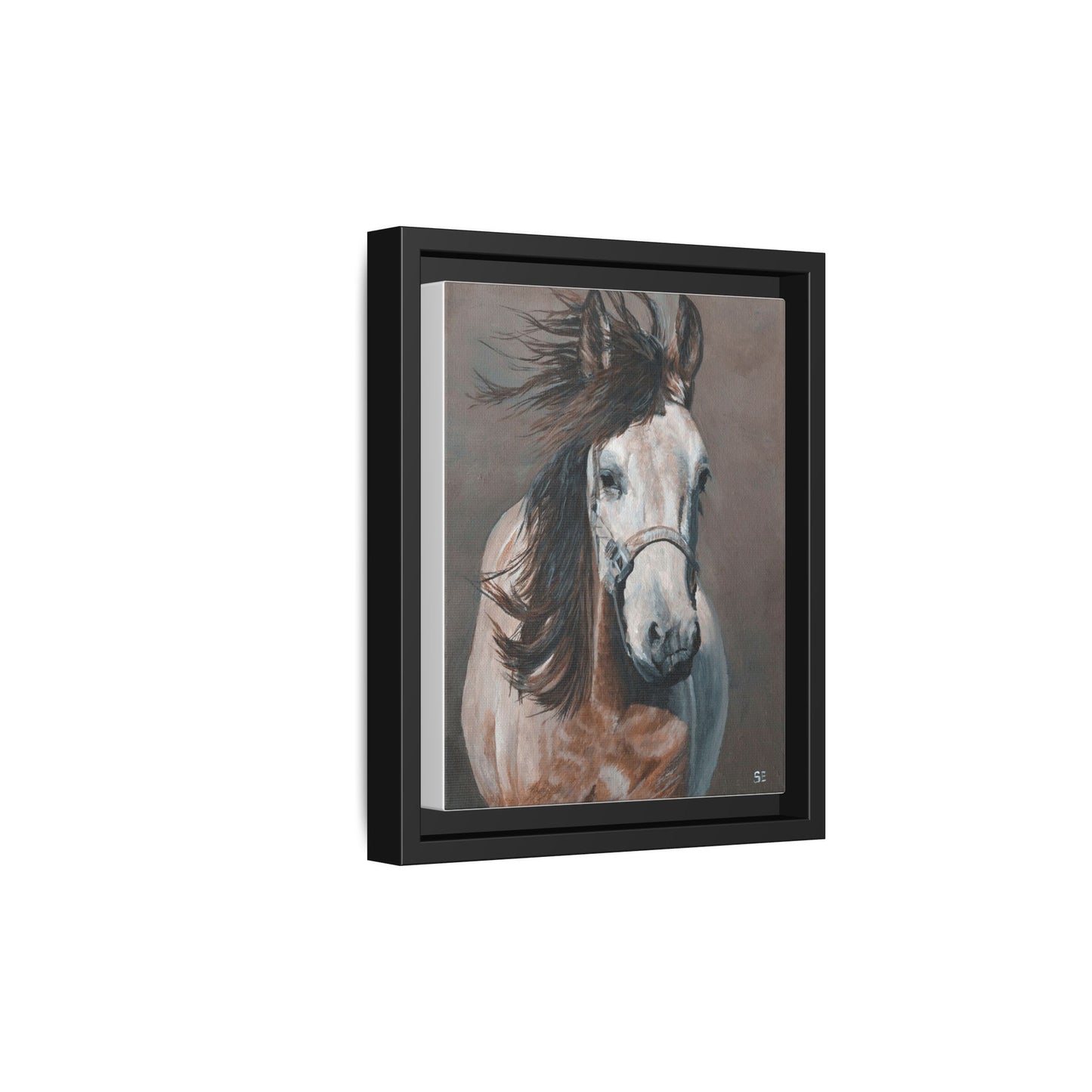 Framed Horse Canvas Print — Windblown Equine Portrait, Matte Finish