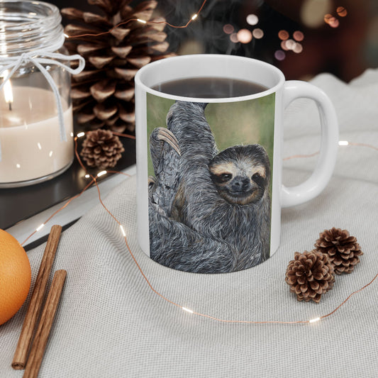 Sloth Portrait Ceramic Mug — Cute Lazy Sloth Coffee Cup (11oz, 15oz)