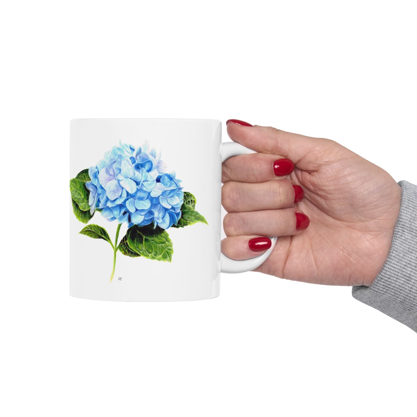 Hydrangea Ceramic Mug — Blue Floral Coffee Cup (11oz & 15oz)