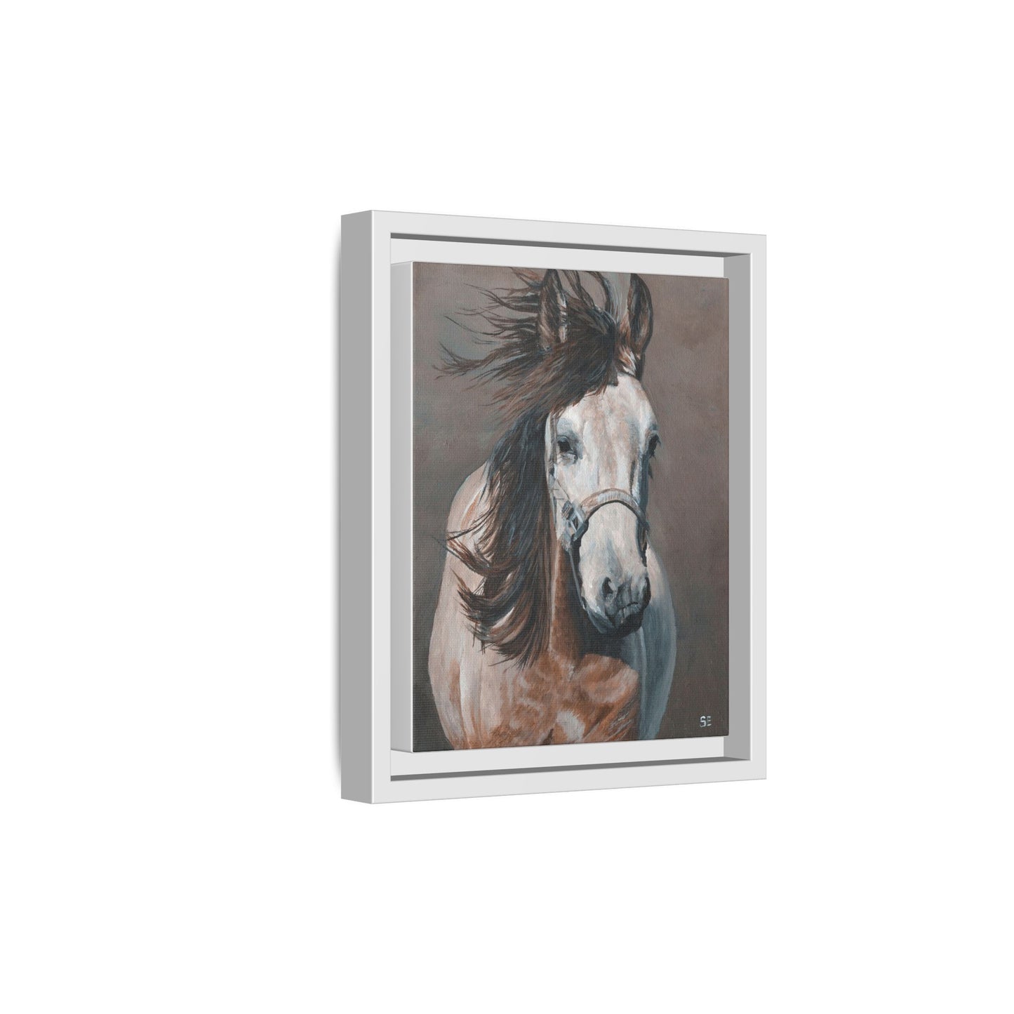 Framed Horse Canvas Print — Windblown Equine Portrait, Matte Finish