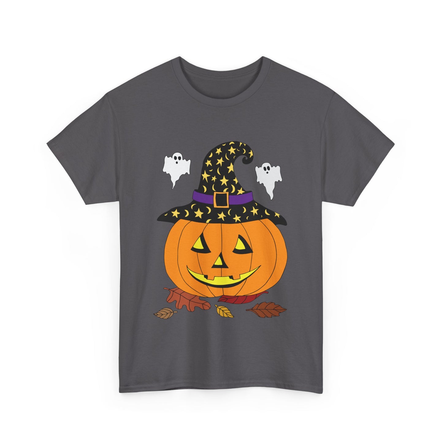 Halloween Jack O' Lantern in Witch Hat Unisex Heavy Cotton Tee