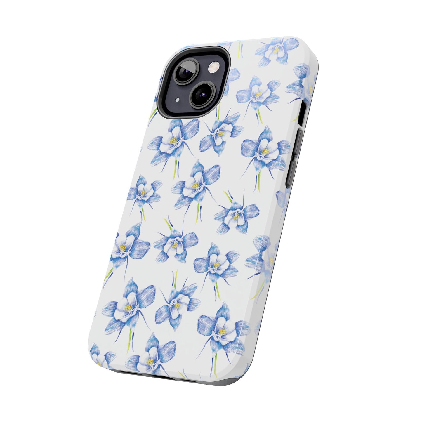 Blue Columbine Watercolor Flower Pattern Tough iPhone Cases