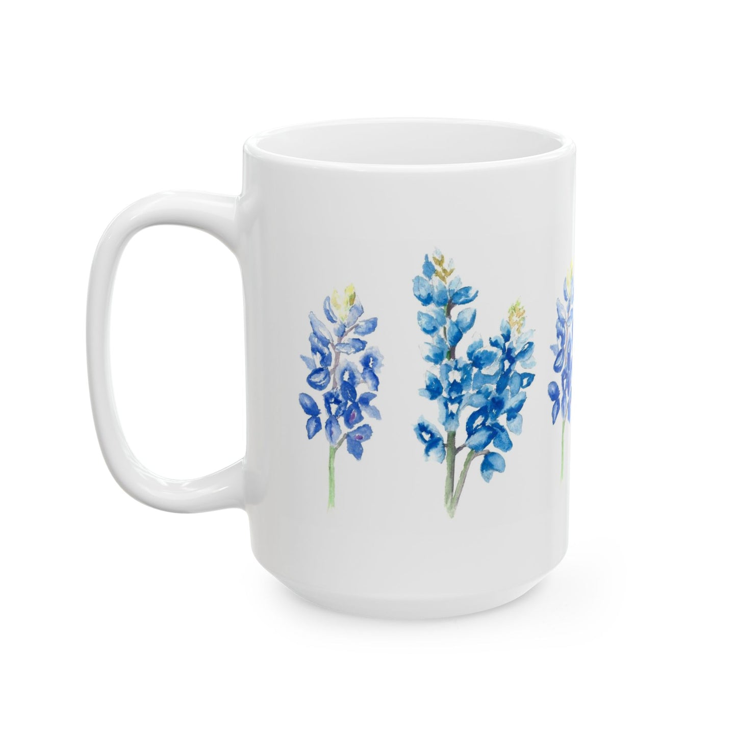 Bluebonnet Floral Ceramic Mug — Watercolor Texas Wildflower Coffee Cup (11oz & 15oz)