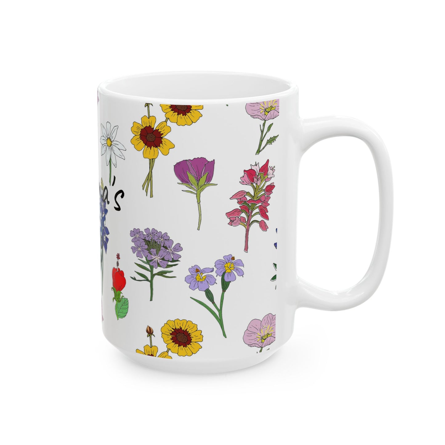 Personalized Texas Wildflower Mug - Floral Ceramic Coffee Tea Cup (11oz & 15oz)