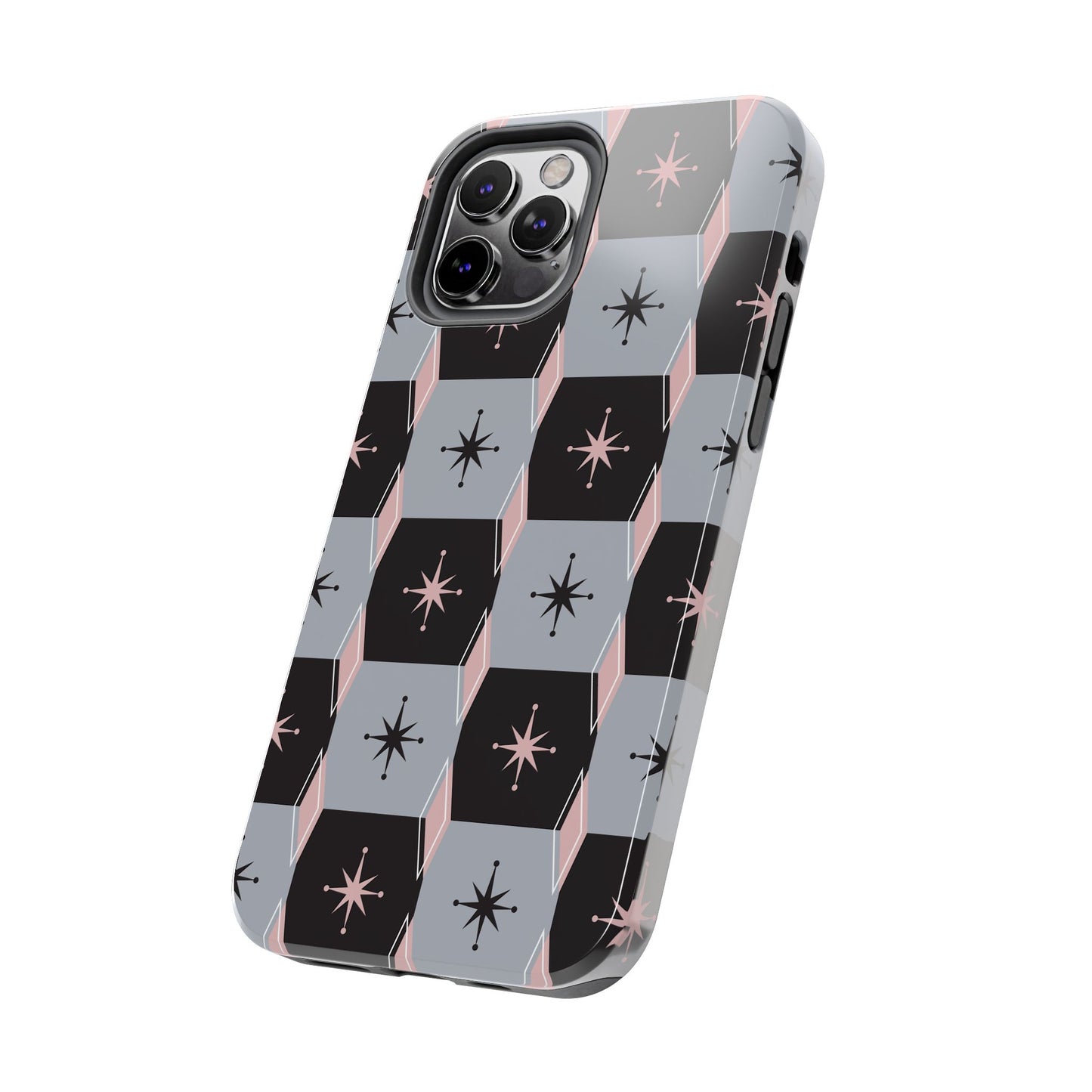 Diamond and Square Pattern in Pink, Black and Gray Tough iPhone Cases