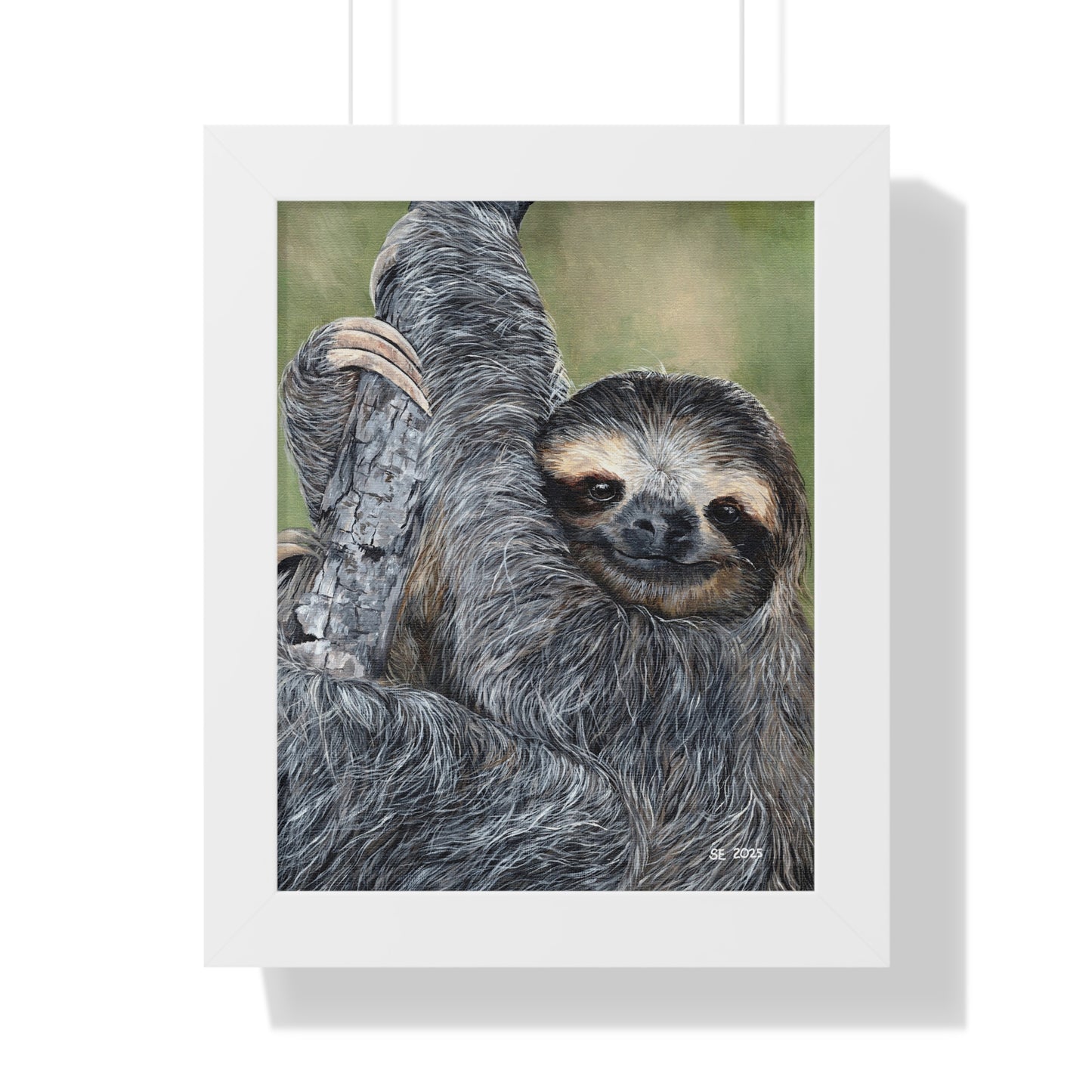 Framed Sloth Art Print — Cute Hanging Sloth Poster for Nursery & Living Room