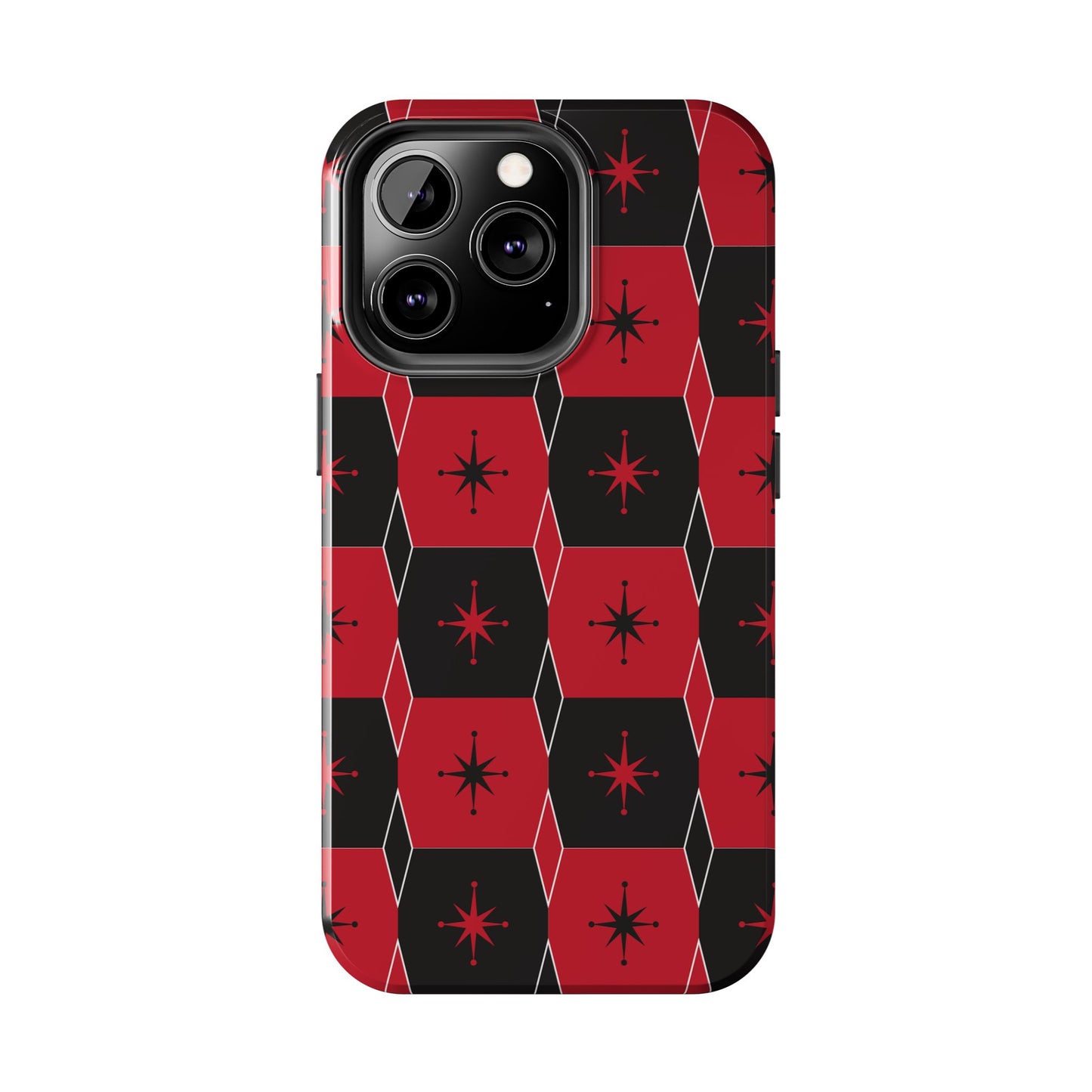 Square and Diamond Pattern in Red and Black Tough iPhone Case