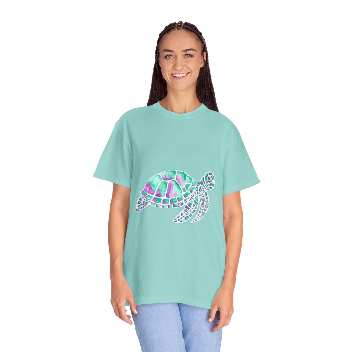 Sea Turtle in Teal and Purple Unisex Garment-Dyed T-shirt