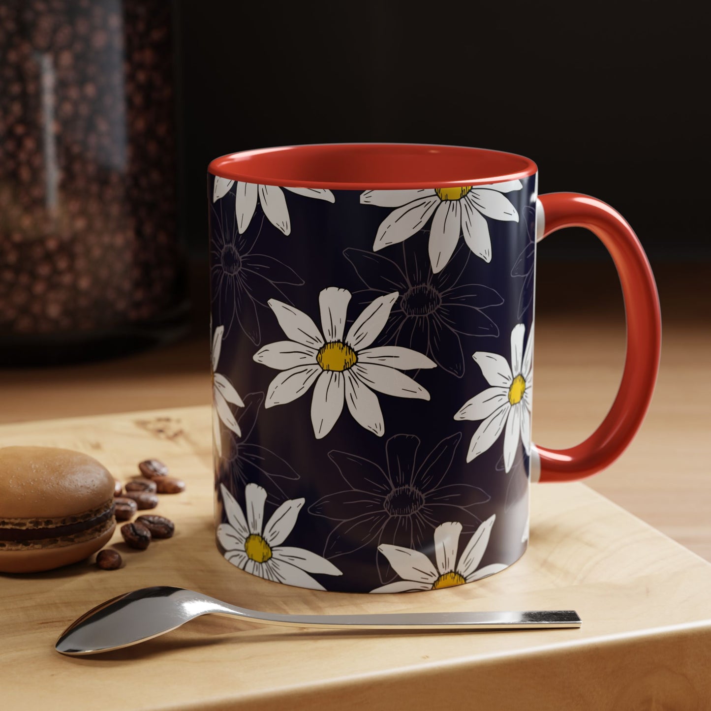 Daisies on Dark Blue Accent Coffee Mug (11, 15oz)