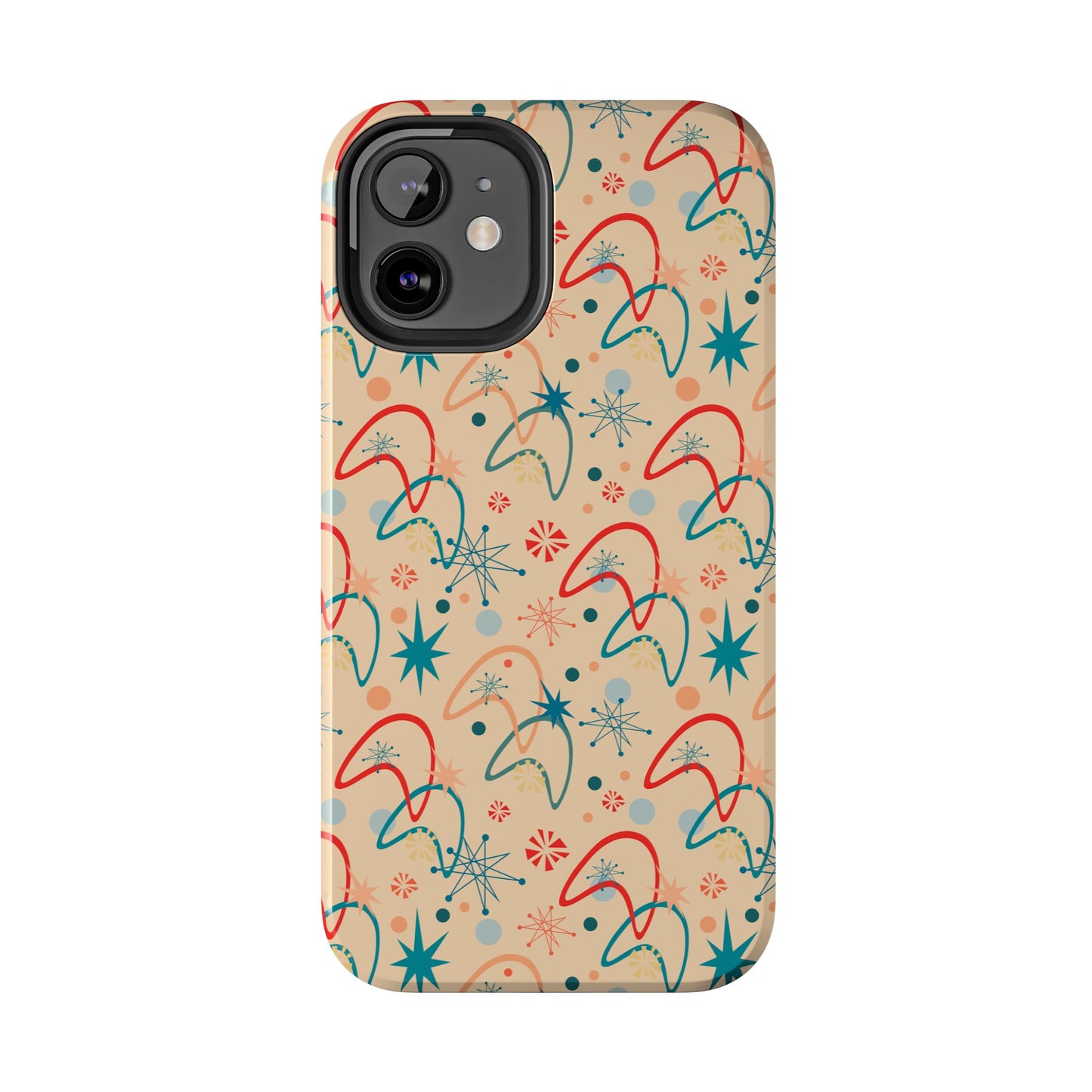 1950s Atomic Age Retro Pattern in Beige Tough iPhone Case