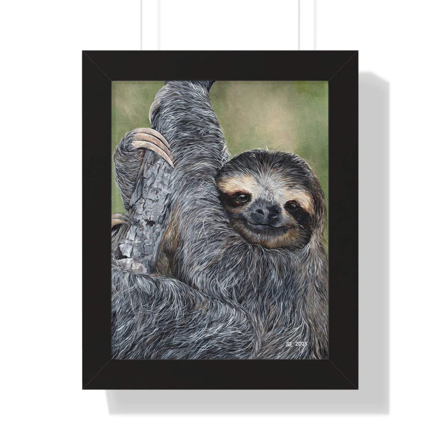 Framed Sloth Art Print — Cute Hanging Sloth Poster for Nursery & Living Room