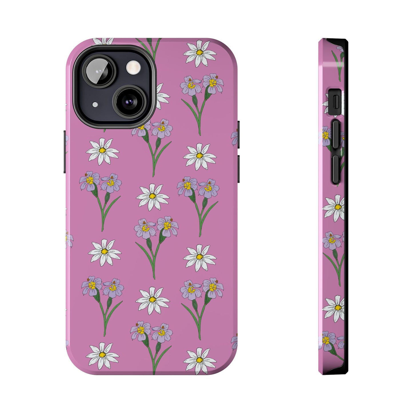 Daisy and Blue Flower Pattern on Pink Tough iPhone Cases