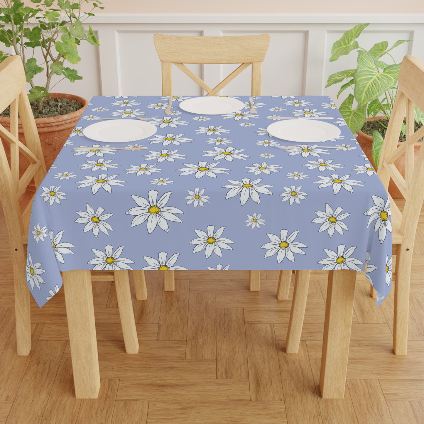 Daisy Meadow Blue Tablecloth — Floral Spring Dining Cover