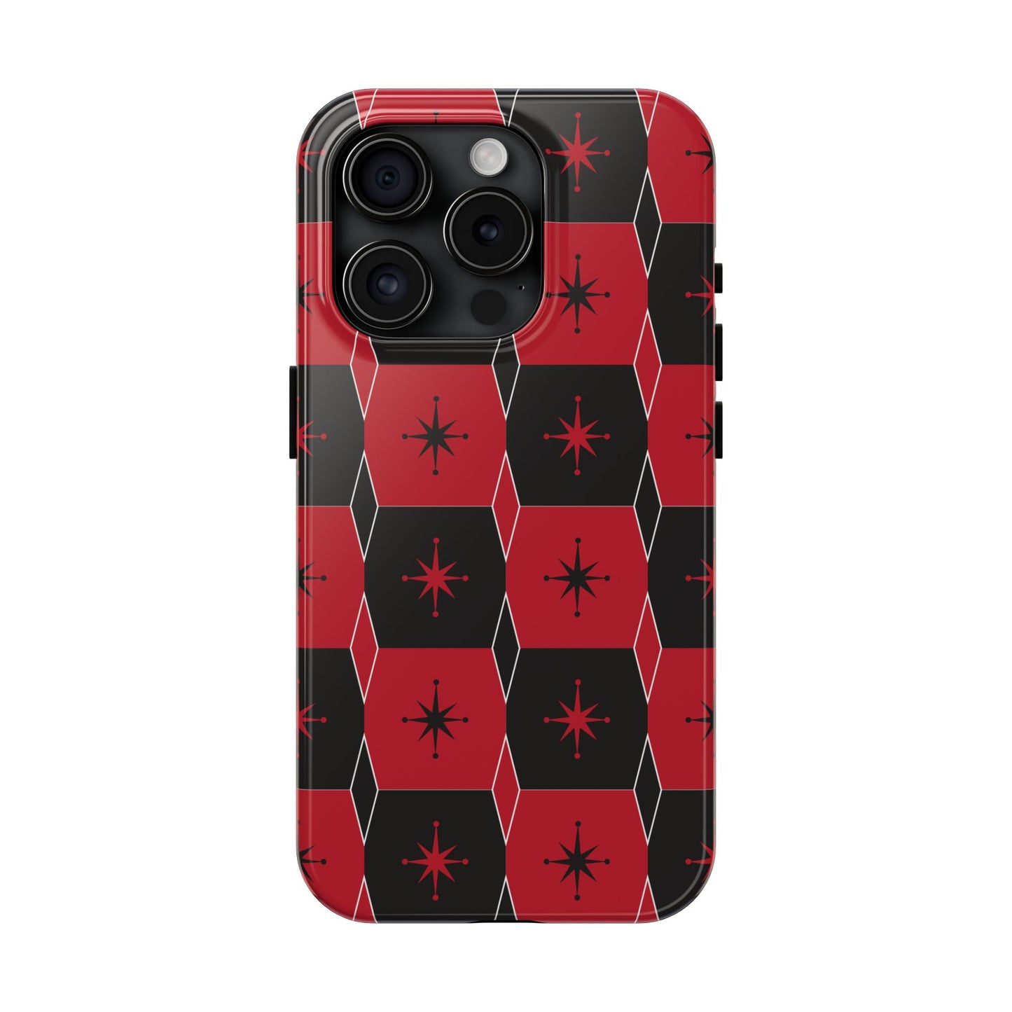 Square and Diamond Pattern in Red and Black Tough iPhone Case