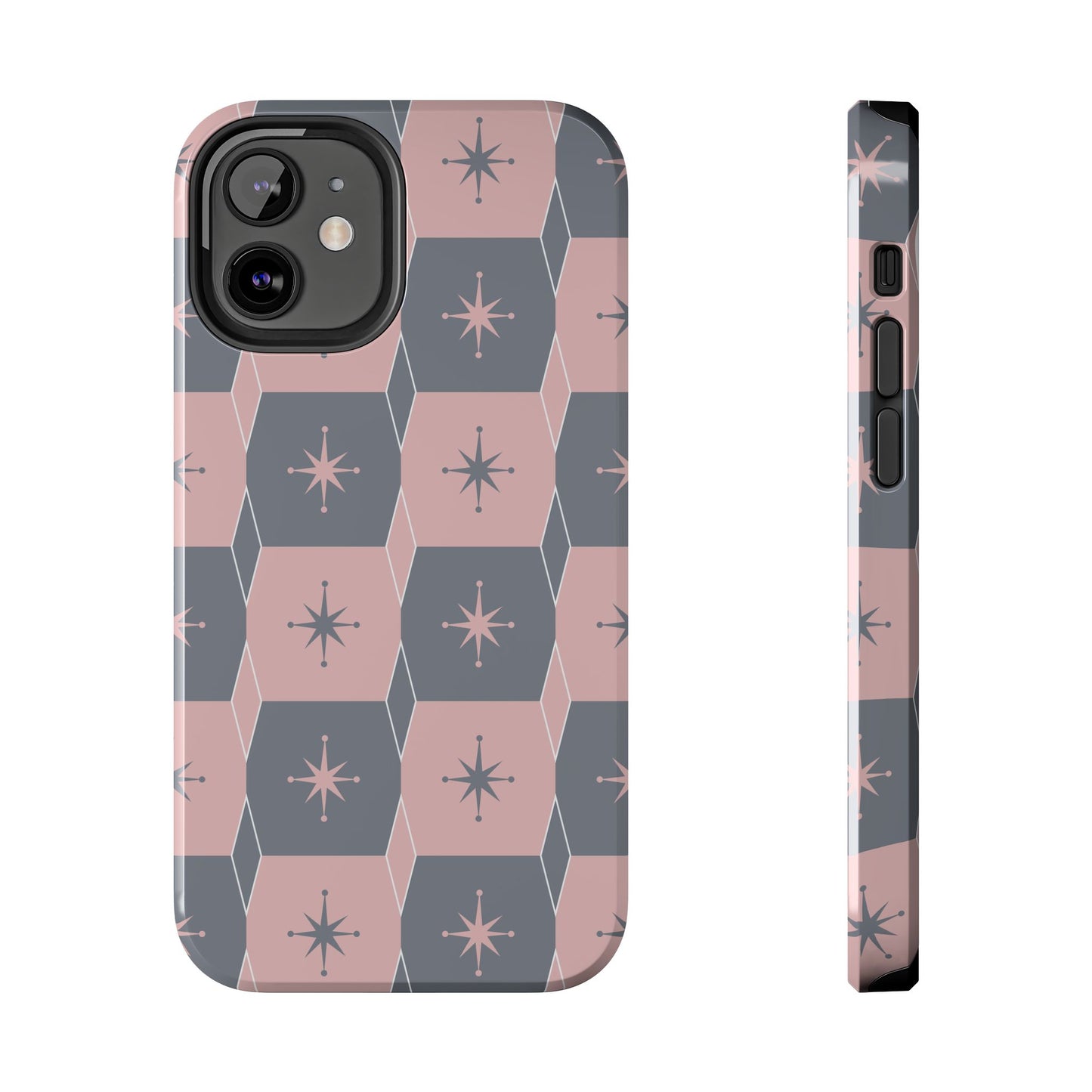 Square and Diamond Pattern in Pink and Gray Tough iPhone Cases