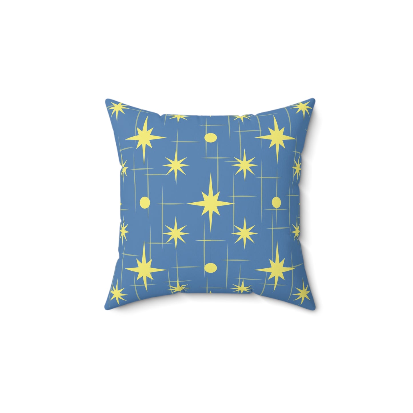 Mid-Century Starburst Pattern Pillow — Blue & Yellow Decorative Throw Pillow