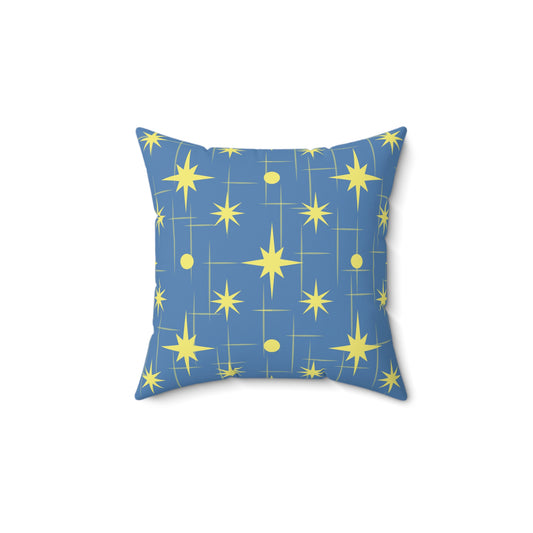 Mid-Century Starburst Pattern Pillow — Blue & Yellow Decorative Throw Pillow
