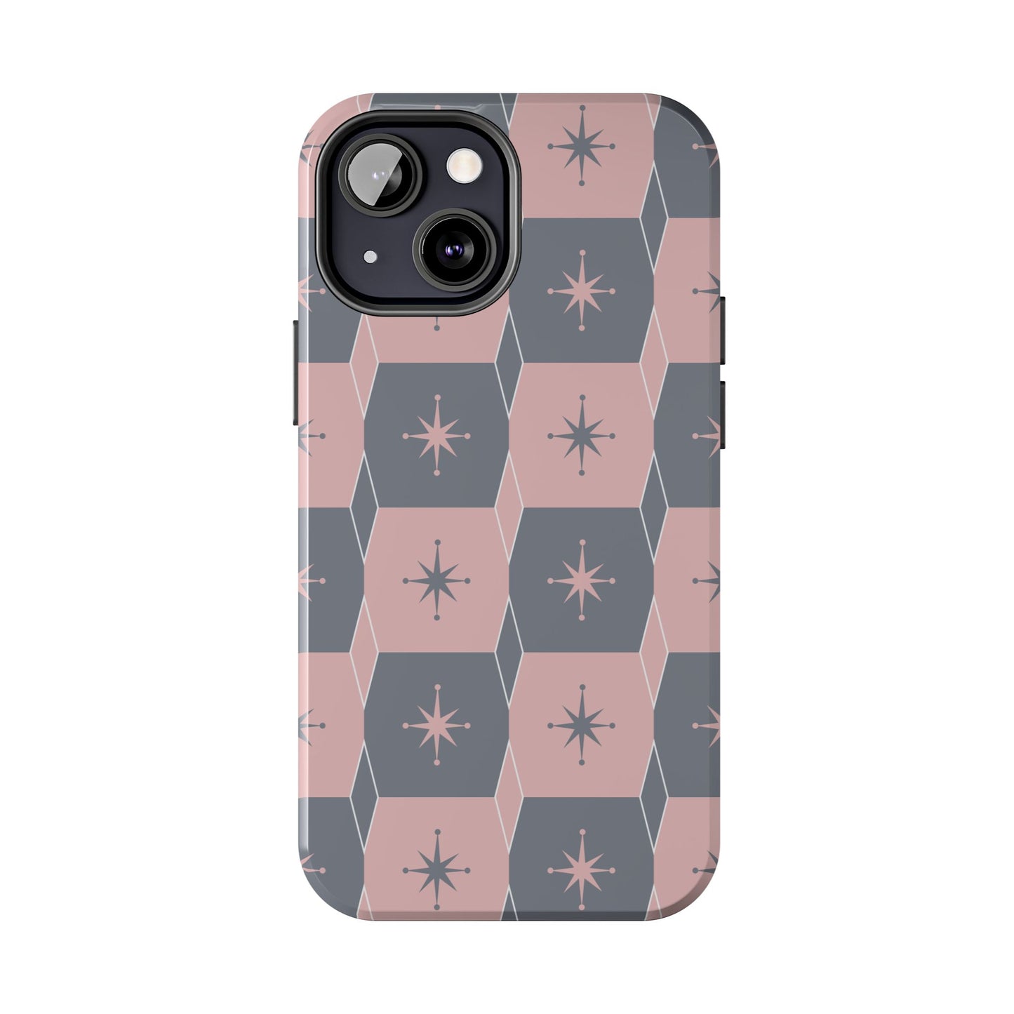 Square and Diamond Pattern in Pink and Gray Tough iPhone Cases