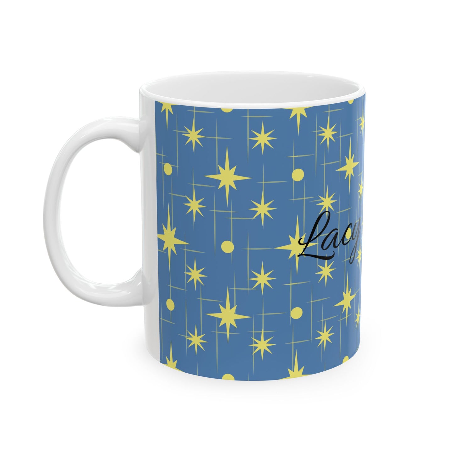 Retro Star Pattern Ceramic Mug — Blue & Yellow 11oz/15oz