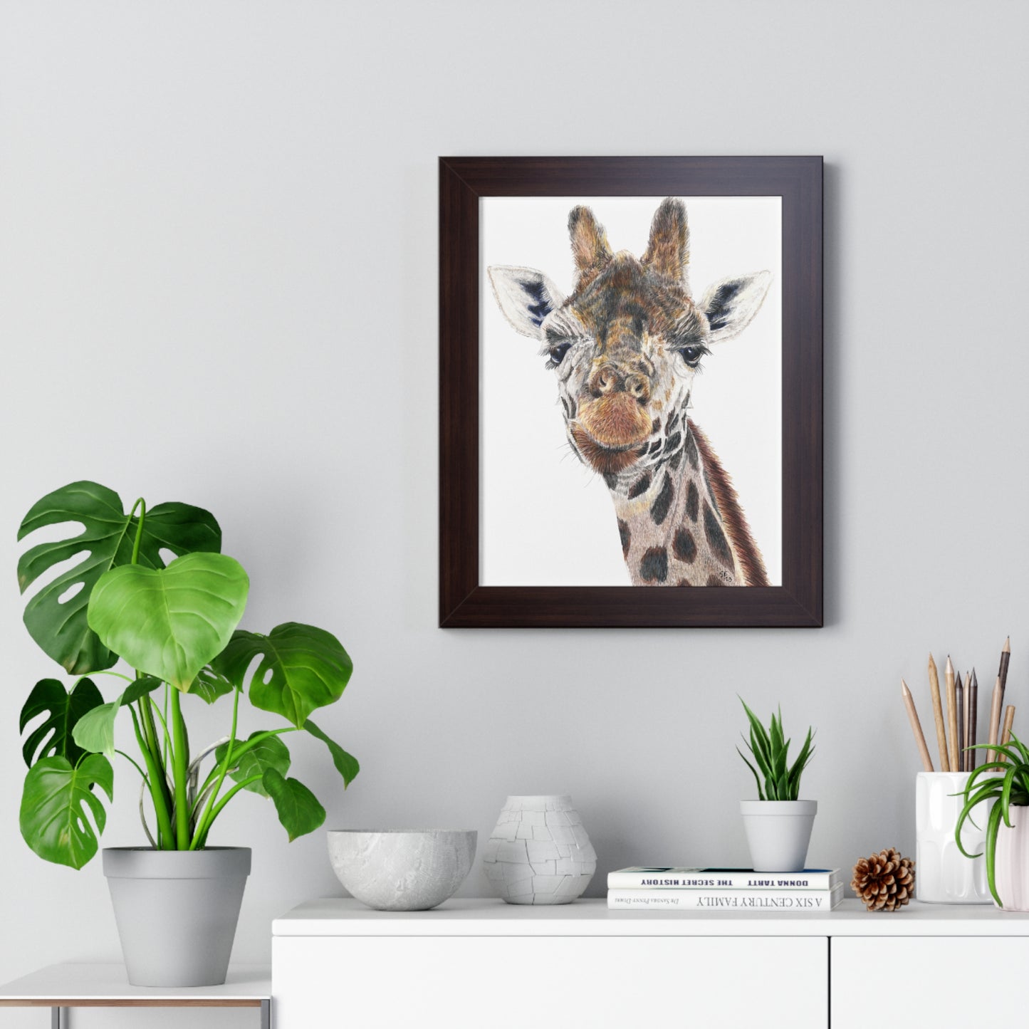 Colored Pencil Giraffe Framed Vertical Poster