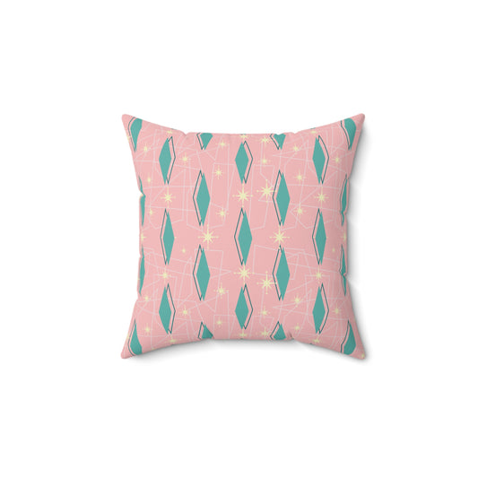 Mid-Century Pink Geometric Throw Pillow