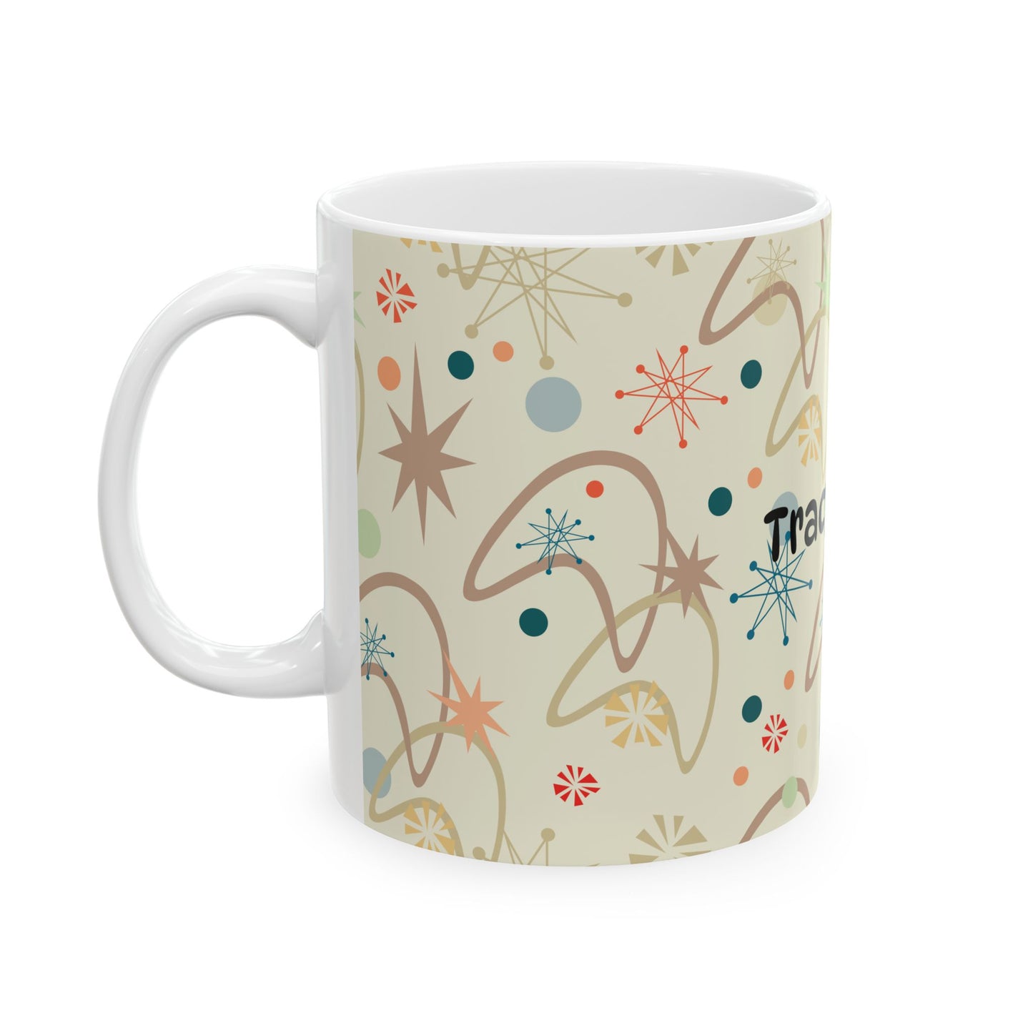 Personalized Retro Starburst Ceramic Mug — Custom Name Coffee Cup (11oz & 15oz)