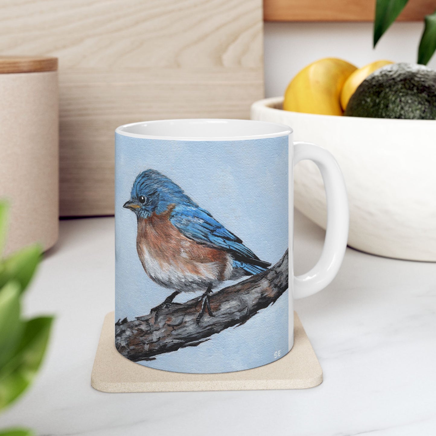 Bluebird Ceramic Mug — Hand-Painted Songbird Coffee Cup (11oz, 15oz)
