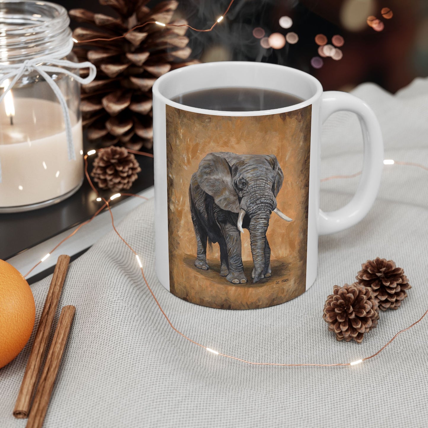 Elephant Portrait Ceramic Mug — Elephant Coffee Cup (11oz, 15oz)