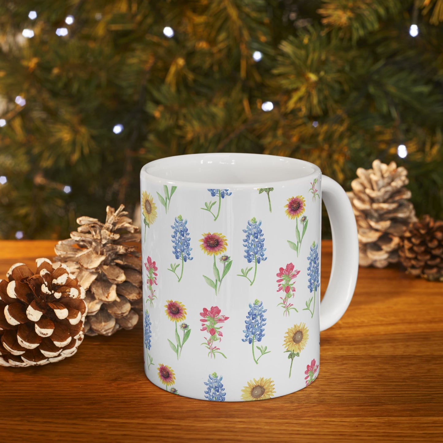 Texas Wildflower Mug — Sunflower & Bluebonnet Ceramic Coffee Cup (11oz, 15oz)