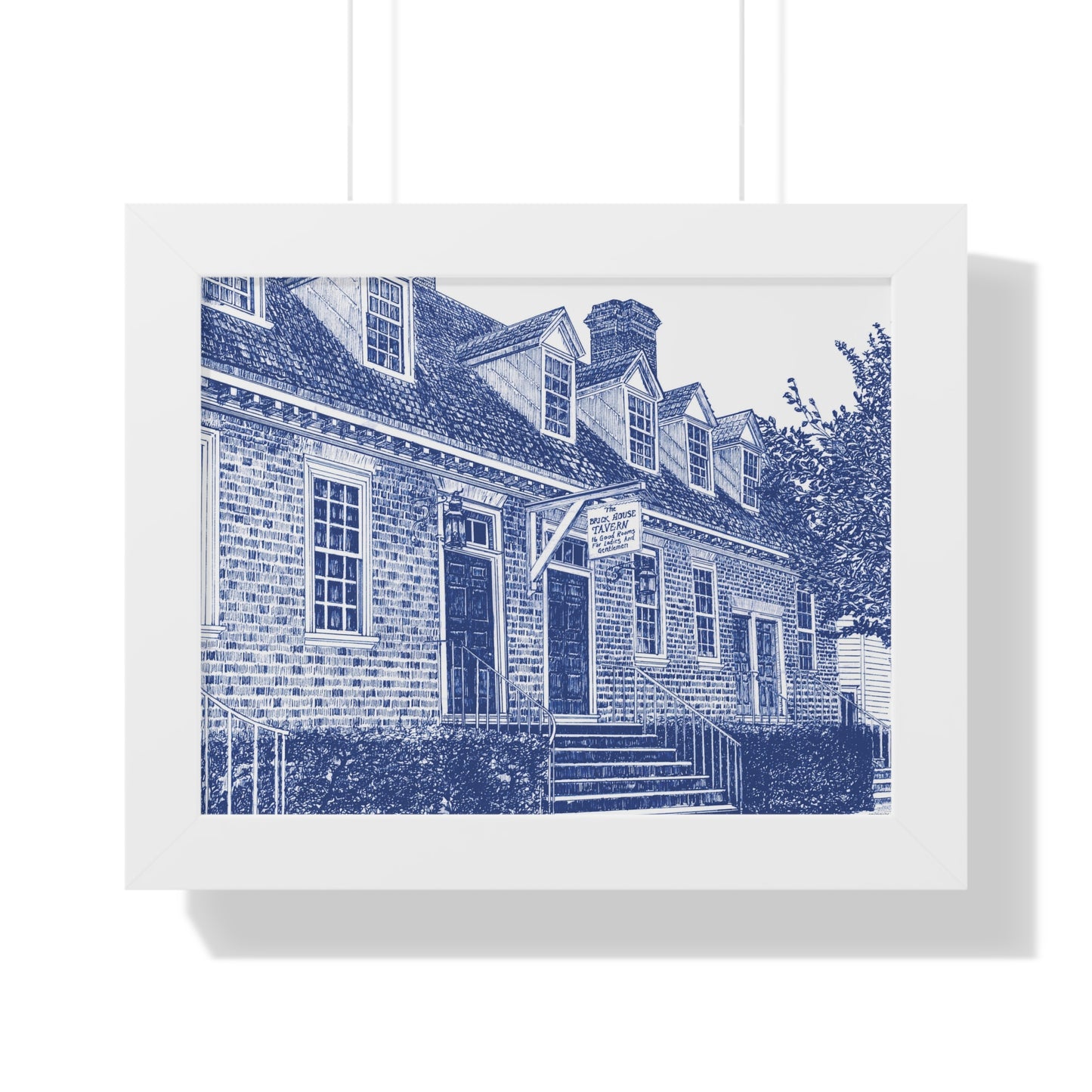 Framed Horizontal Poster — Colonial Williamsburg's Brick House Tavern in Blue Art Print