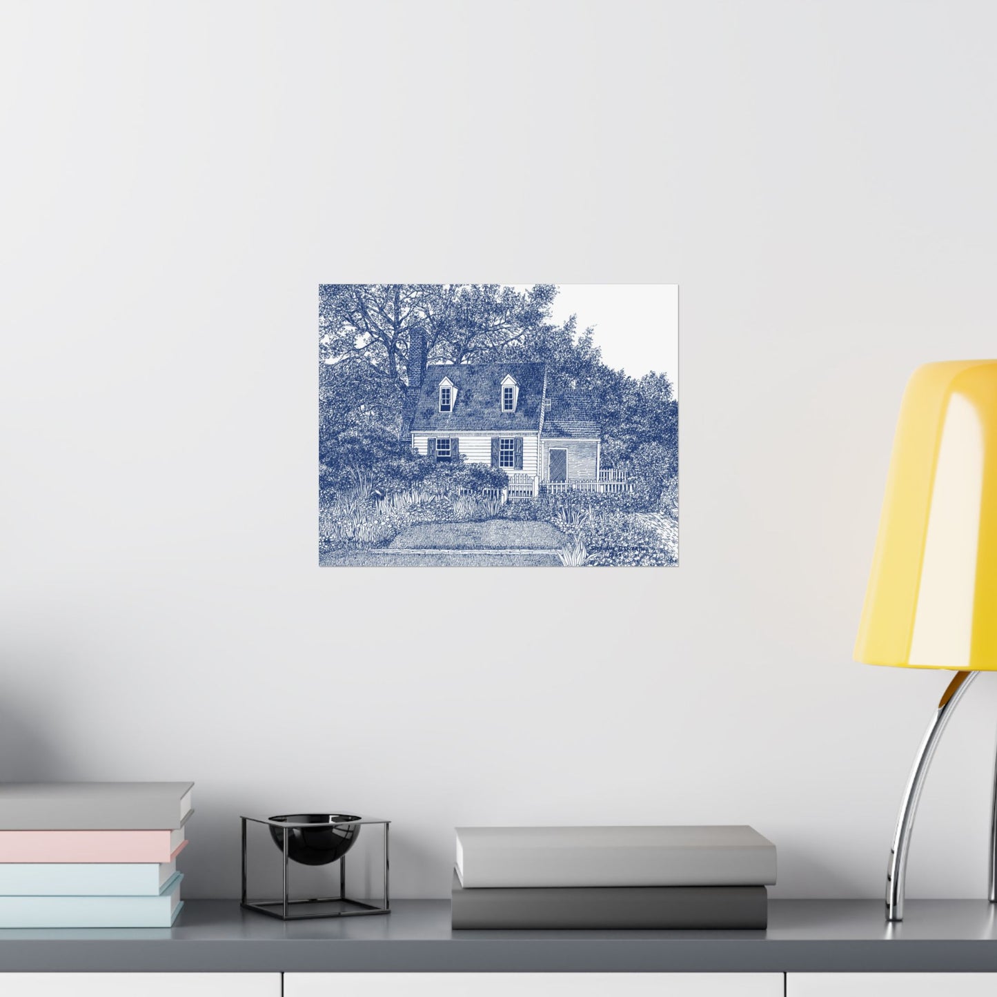 Colonial Williamsburg's Taliaferro Cole House Garden in Blue Matte Poster — Horizontal Wall Art