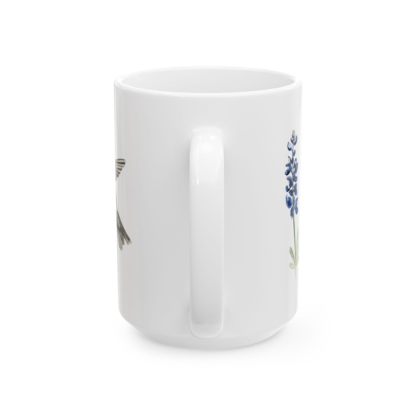 Hummingbird & Bluebonnet Ceramic Mug — Floral Bird Coffee Tea Cup (11oz, 15oz)