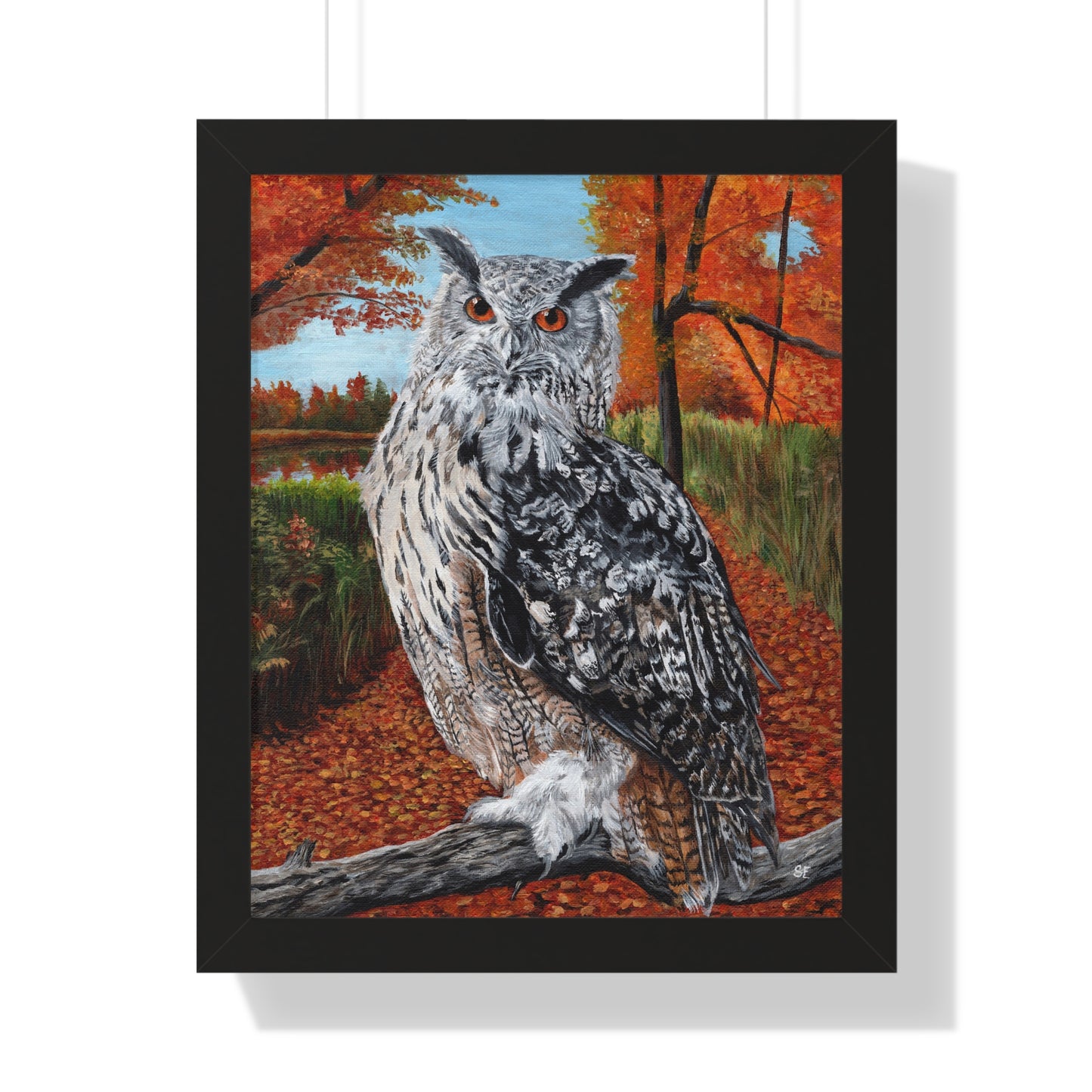 Framed Owl Poster — Autumn Forest Wildlife Wall Art