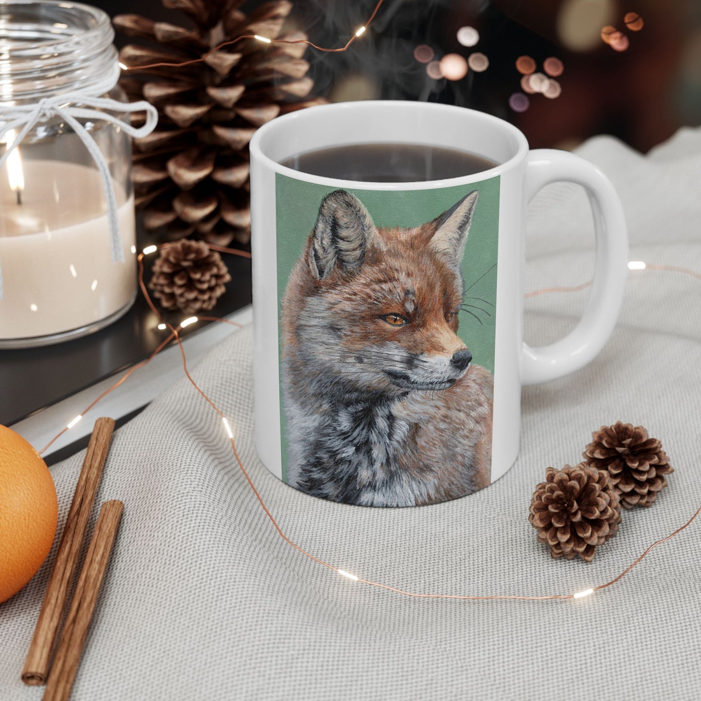 Fox Portrait Ceramic Mug — Woodland Animal Coffee Cup (11oz & 15oz)