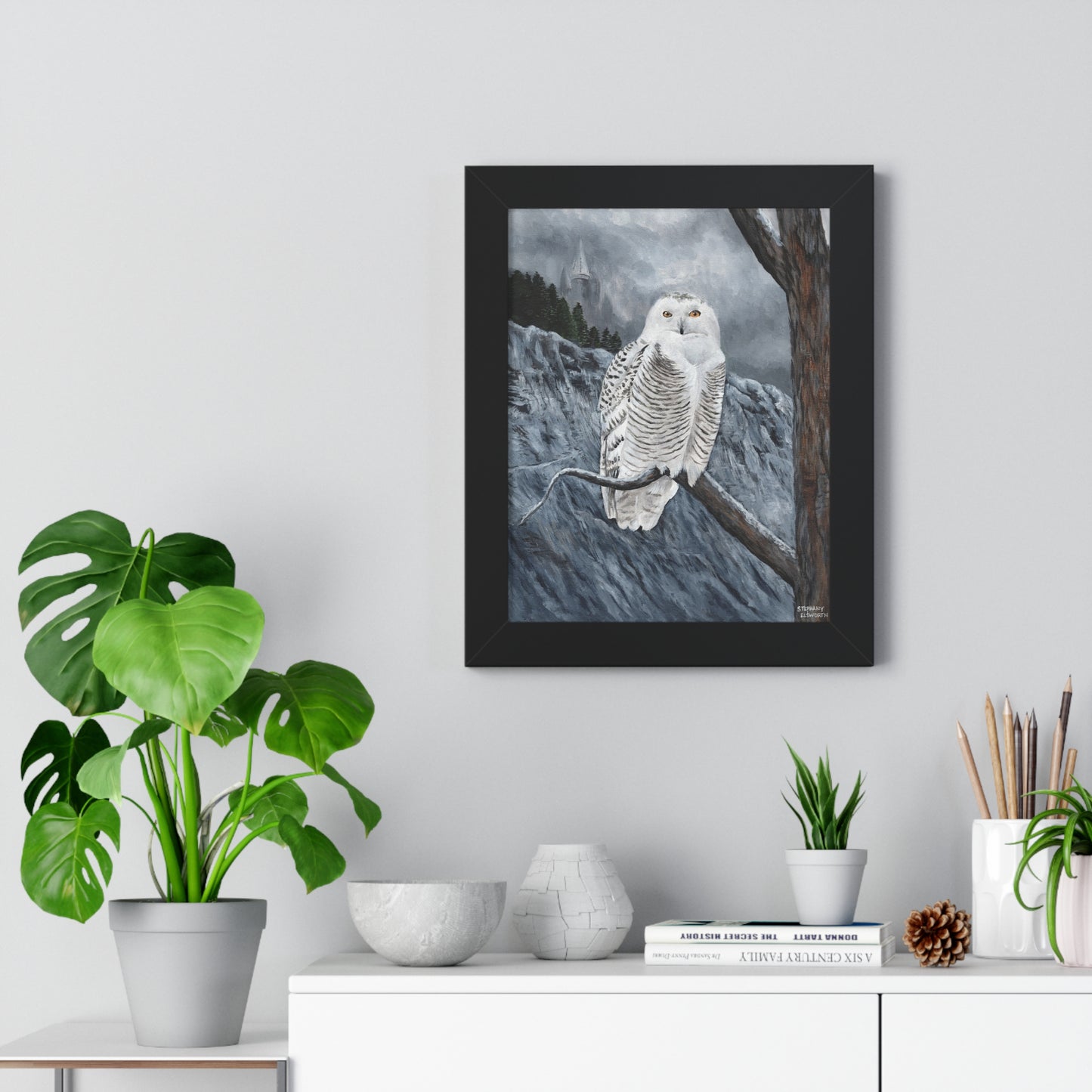 Snowy Owl Framed Poster — Wildlife Art Print for Nature Lovers