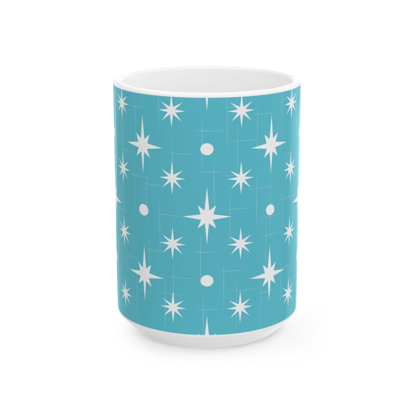 Starburst Pattern Ceramic Mug — Retro Turquoise Mid-Century Modern Coffee Cup (11oz, 15oz)