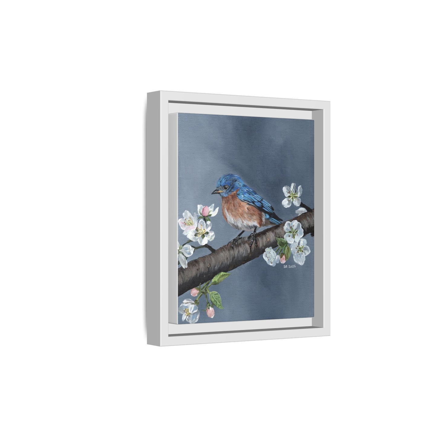 Framed Bluebird Canvas Art — Spring Blossoms Wall Print