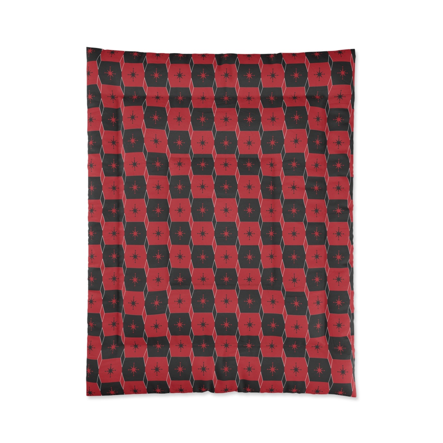 Plaid Star Comforter — Red & Black Midcentury Modern Star Pattern Bedding