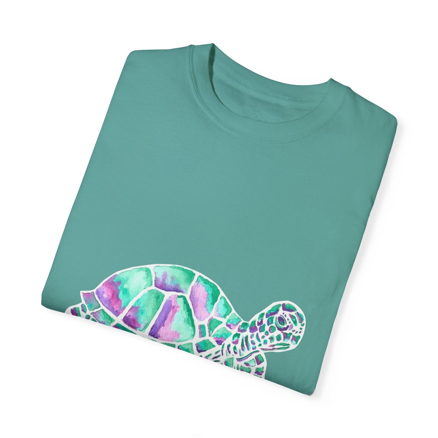 Sea Turtle in Teal and Purple Unisex Garment-Dyed T-shirt