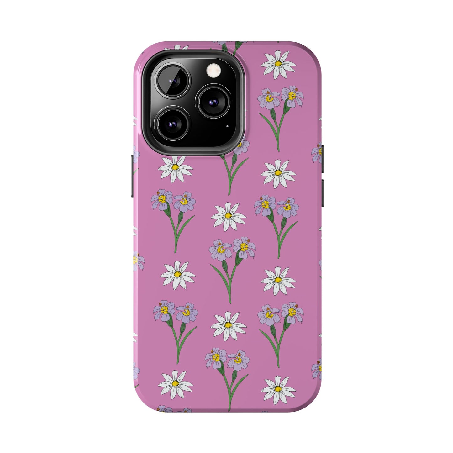 Daisy and Blue Flower Pattern on Pink Tough iPhone Cases